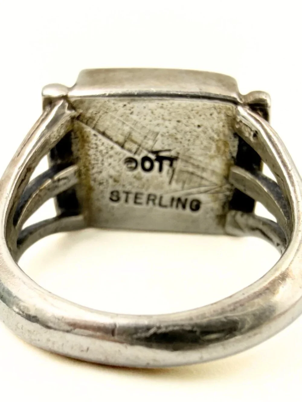 OTT Marked Southwest Sterling Silver Square Lab Opal Ring Sz 6
